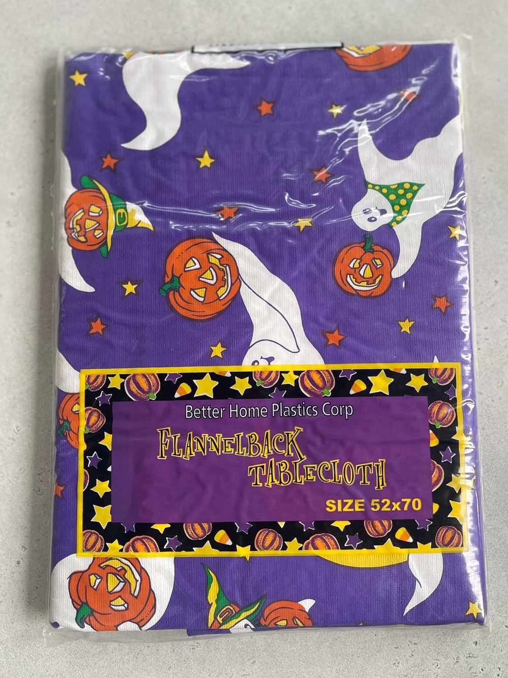 Vintage Halloween Vinyl Tablecloth Jack-o-lanterns Pumpkins Ghosts 90s 52”x70”